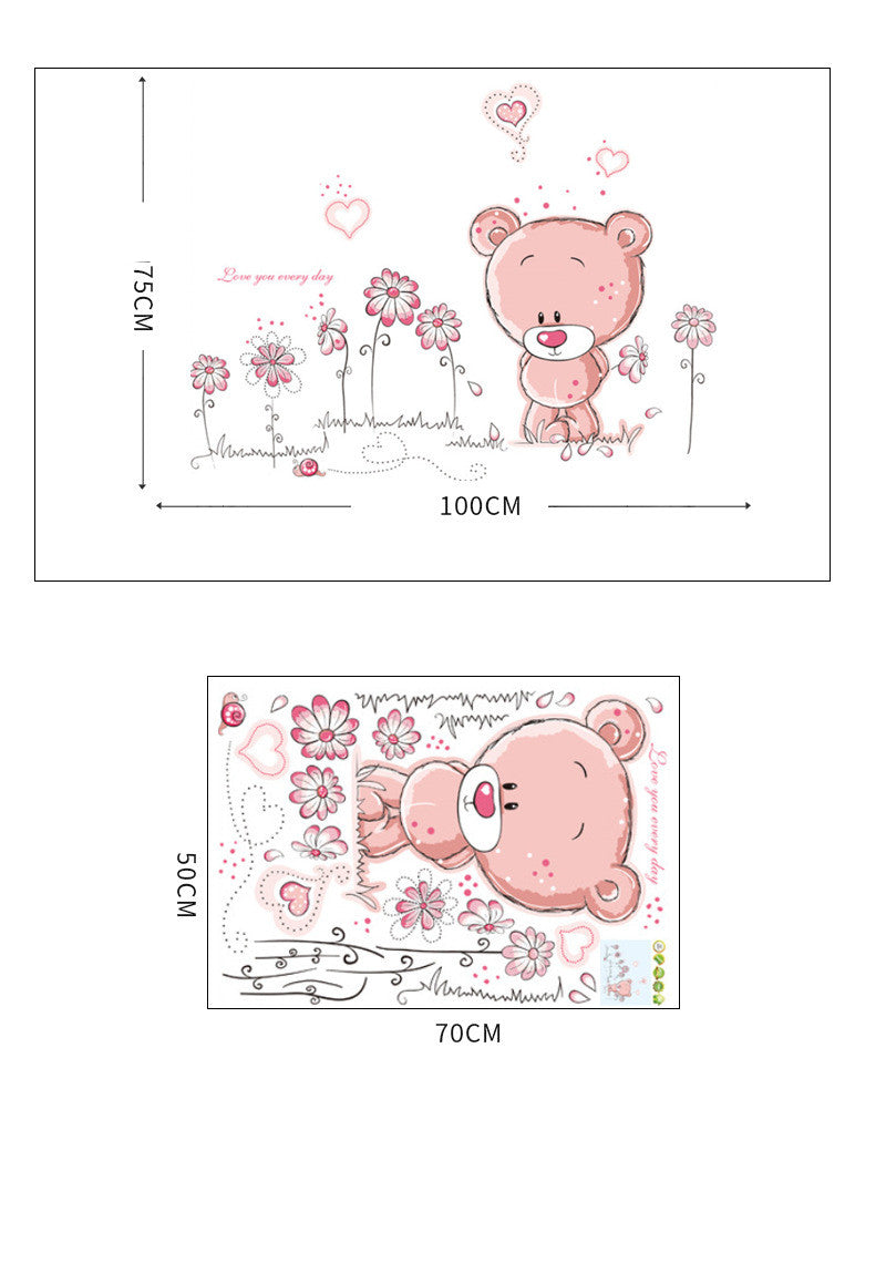 Cartoon Wall Decal Cute Pink Bear