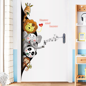 Cartoon Wall Decal Funny Entrance Animals