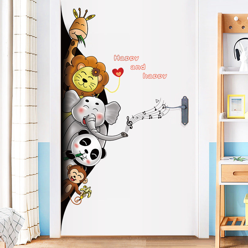 Cartoon Wall Decal Funny Entrance Animals