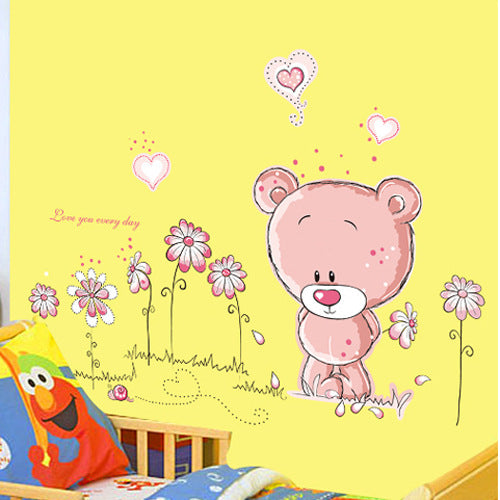 Cartoon Wall Decal Cute Pink Bear