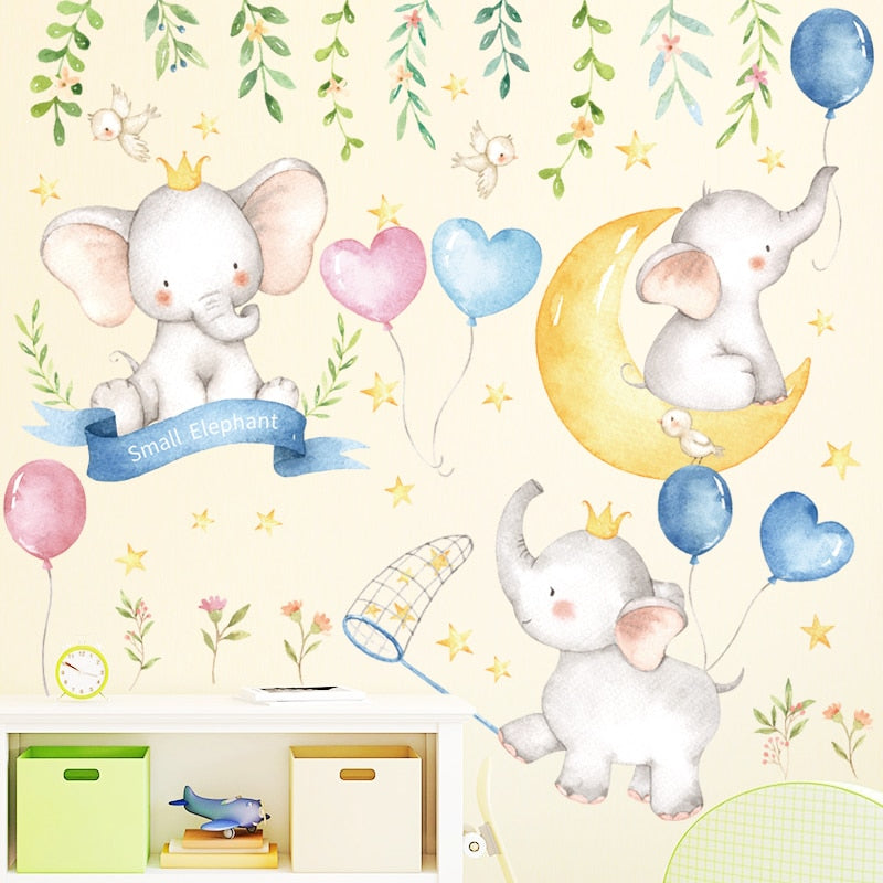 Cartoon Wall Decals Cute Elephants