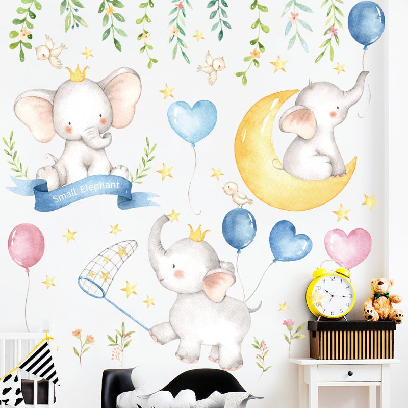 Cartoon Wall Decals Cute Elephants