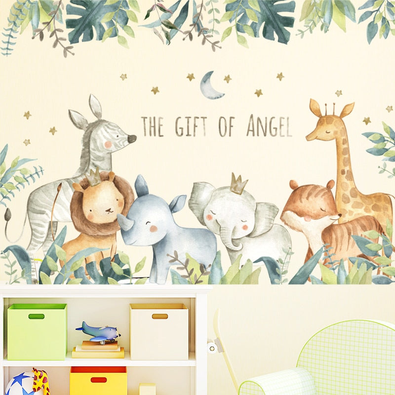 Cartoon Wall Stickers Giraffe Lion Fox Elephant