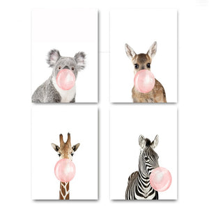 Bubble Animals Pink Nursery Canvas Posters