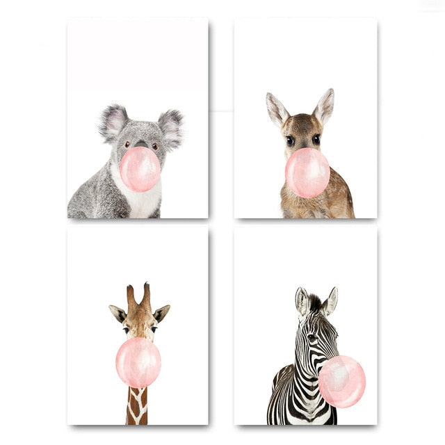 Bubble Animals Pink Nursery Canvas Posters