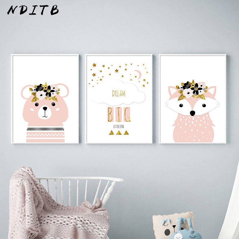 Fox And Bear Woodland Nursery Canvas Posters