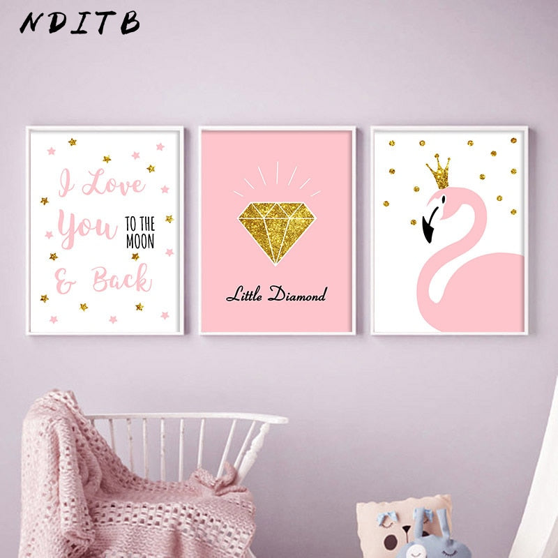 Flamingo Diamond Nursery Canvas Posters