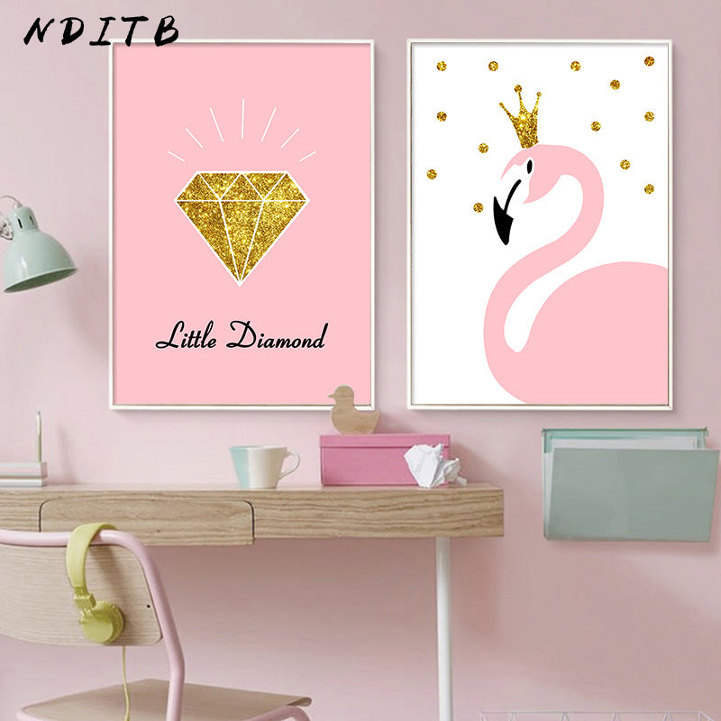 Flamingo Diamond Nursery Canvas Posters