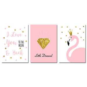 Flamingo Diamond Nursery Canvas Posters