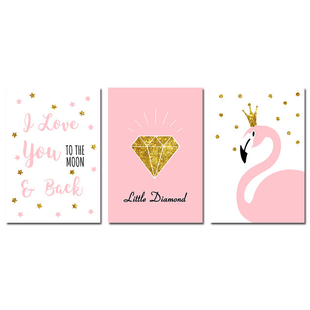 Flamingo Diamond Nursery Canvas Posters
