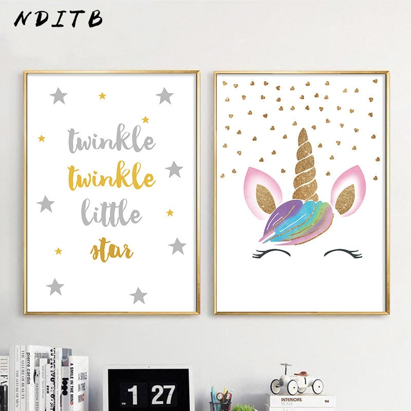 Twinkle Unicorn Horn Nursery Canvas Posters