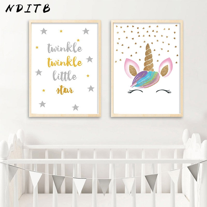 Twinkle Unicorn Horn Nursery Canvas Posters