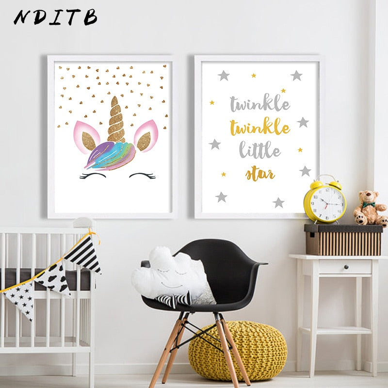 Twinkle Unicorn Horn Nursery Canvas Posters