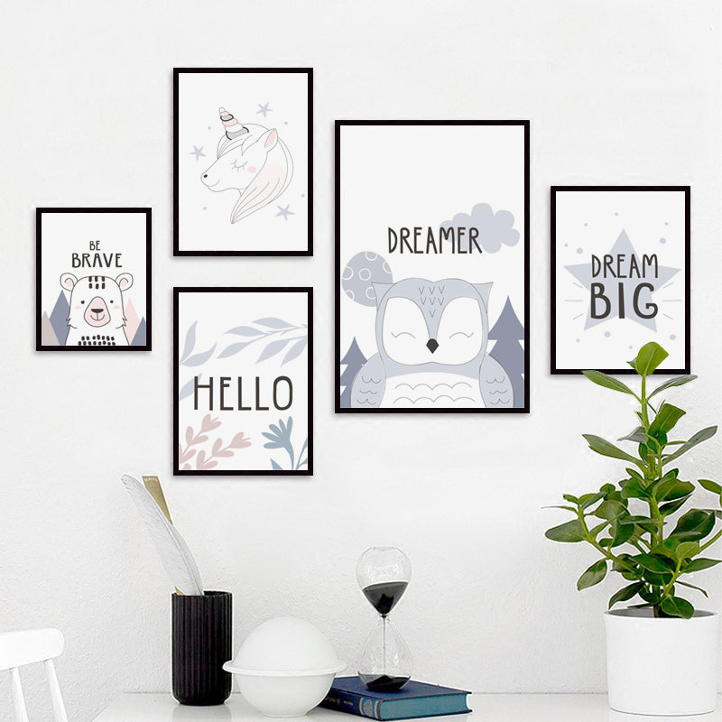 Nordic Hello Animals Nursery Canvas Posters