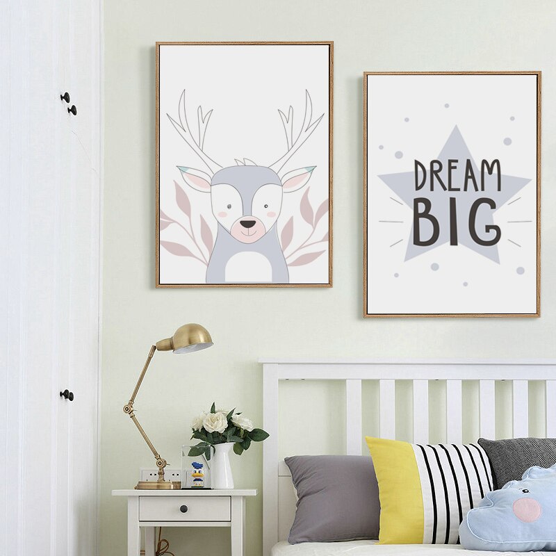 Nordic Hello Animals Nursery Canvas Posters