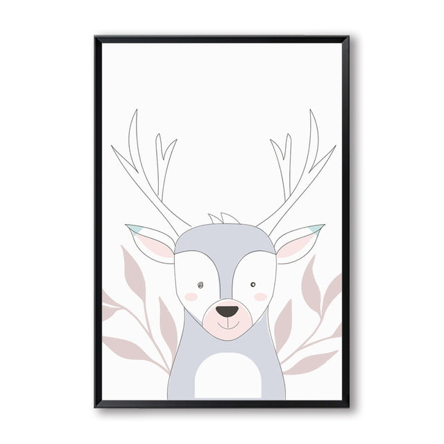 Nordic Hello Animals Nursery Canvas Posters