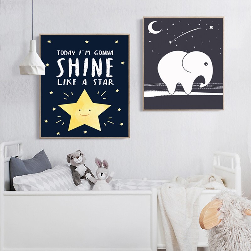 Starry Night Star Elephant Nursery Canvas Posters