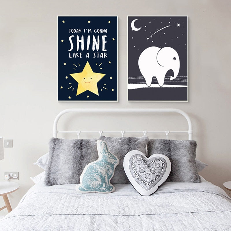 Starry Night Star Elephant Nursery Canvas Posters