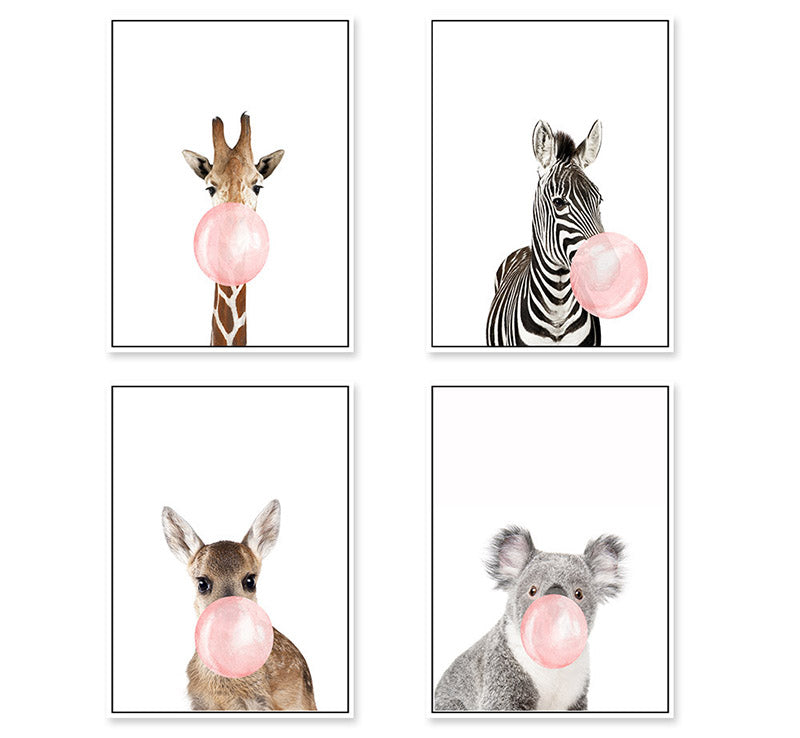 Bubble Animals Pink Nursery Canvas Posters