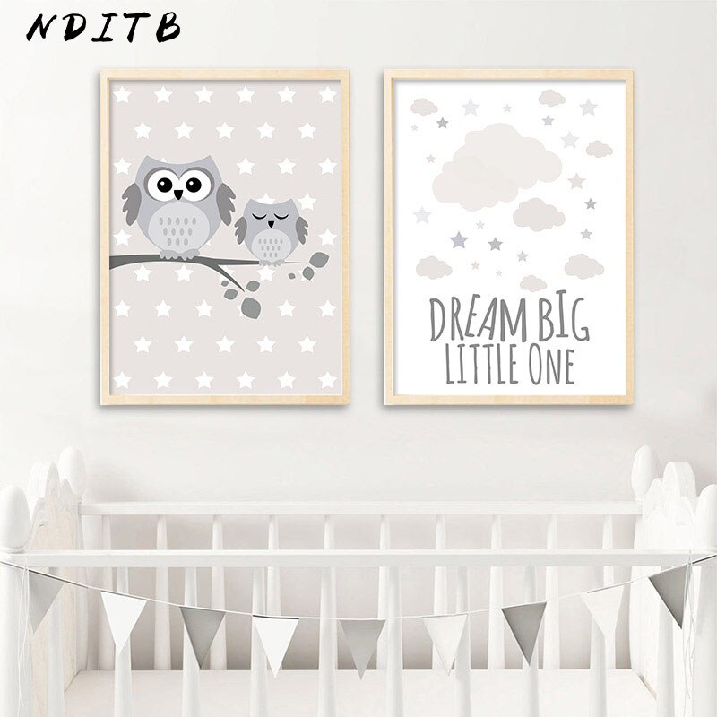 Dream Big Owl Nursery Canvas Posters