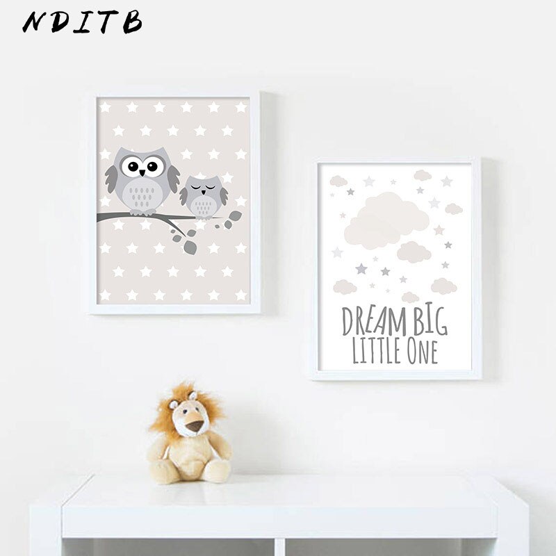 Dream Big Owl Nursery Canvas Posters