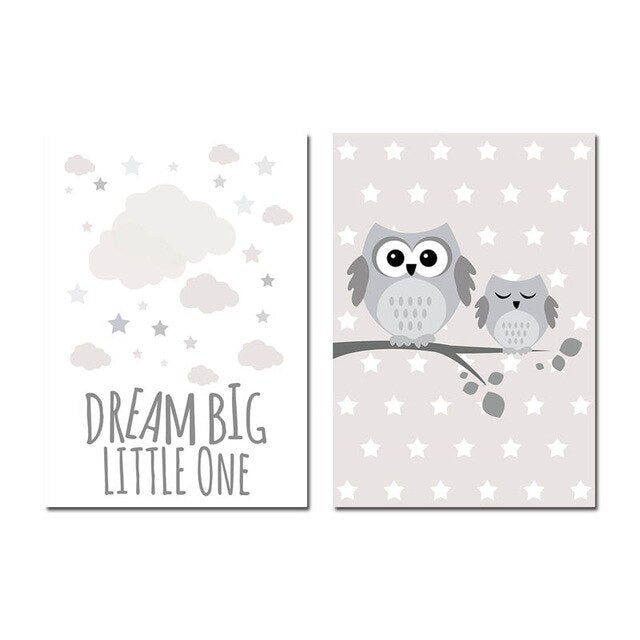 Dream Big Owl Nursery Canvas Posters