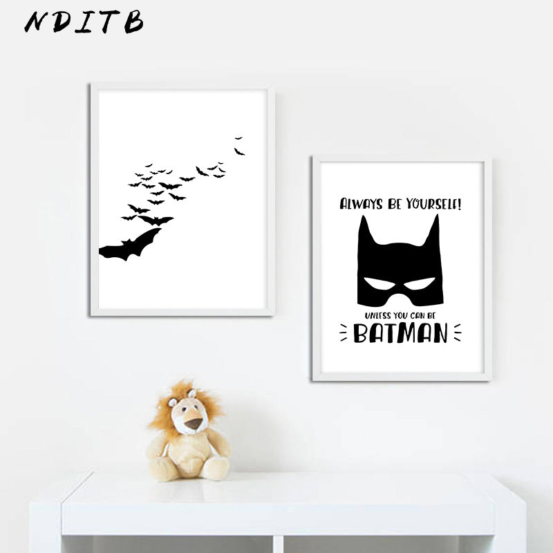Black And White Superheroes Nursery Canvas Posters