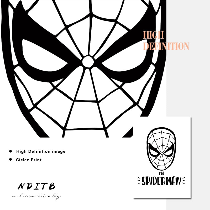 Black And White Superheroes Nursery Canvas Posters