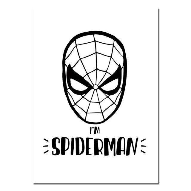 Black And White Superheroes Nursery Canvas Posters