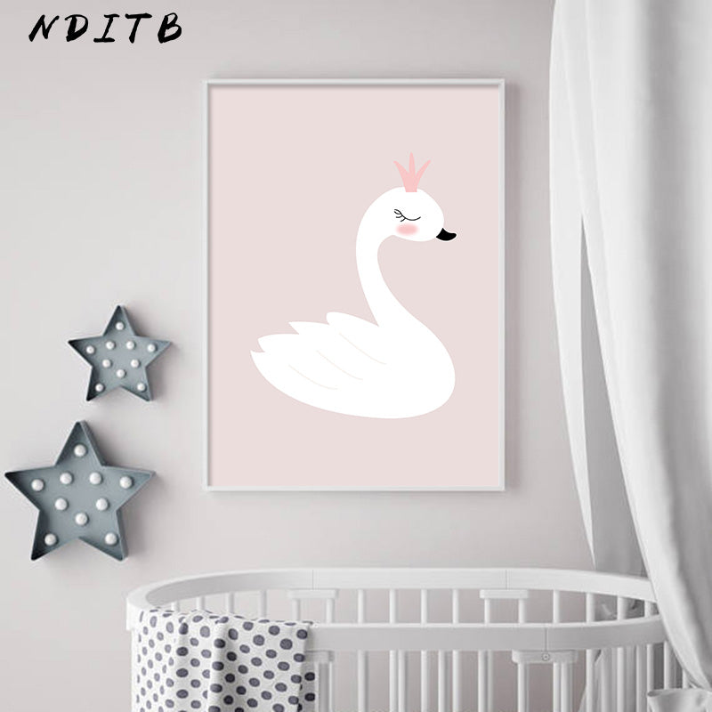 Swan And Girl Nursery Canvas Posters