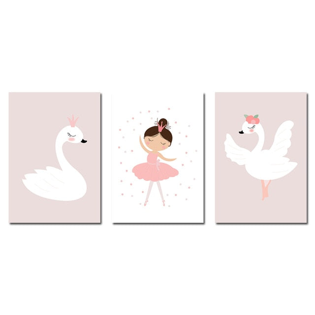 Swan And Girl Nursery Canvas Posters