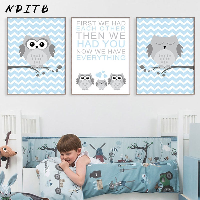 Navy Blue Owls Nursery Canvas Posters