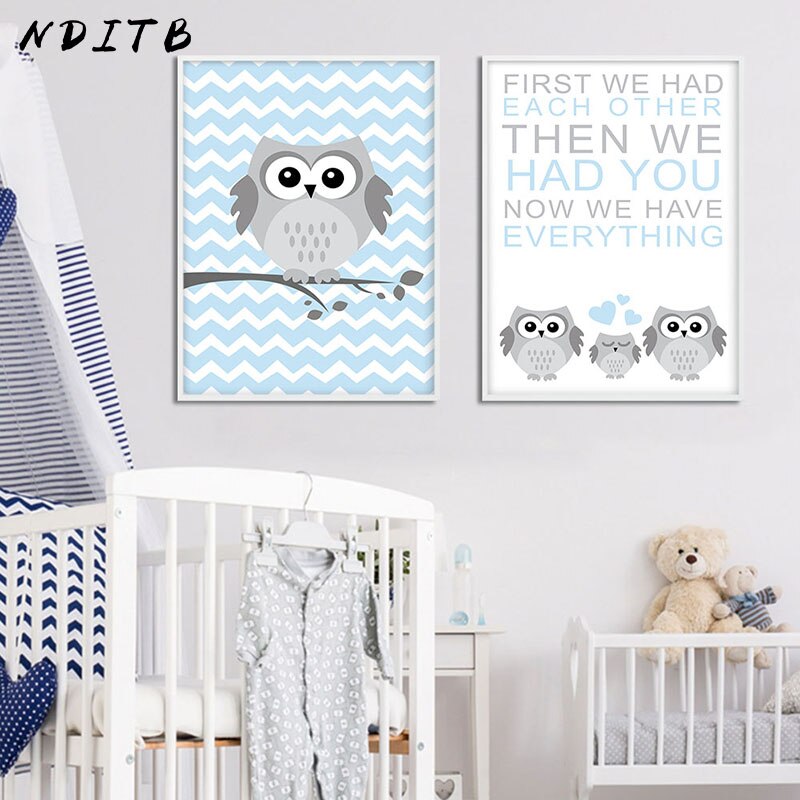 Navy Blue Owls Nursery Canvas Posters