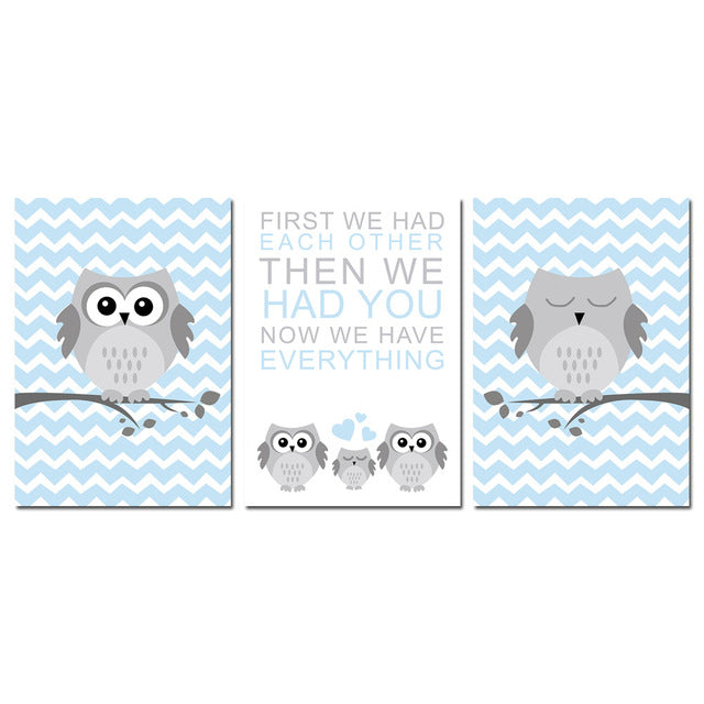 Navy Blue Owls Nursery Canvas Posters