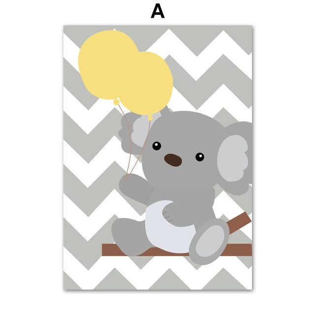 Baby Bear Elephant Hippo Nursery Canvas Posters