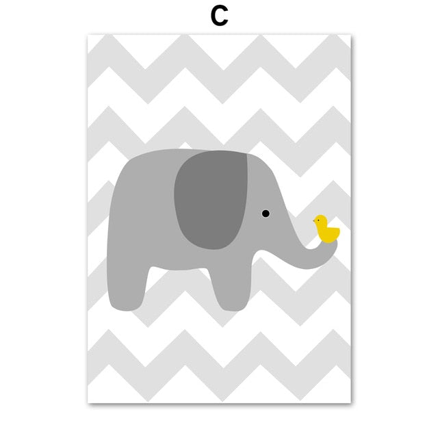 Baby Bear Elephant Hippo Nursery Canvas Posters
