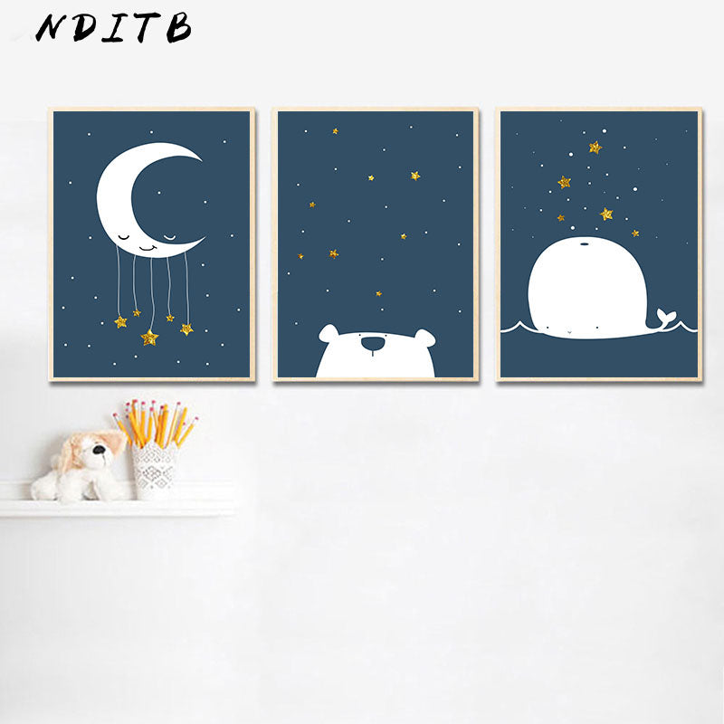 Whale And Moon Nursery Canvas Posters