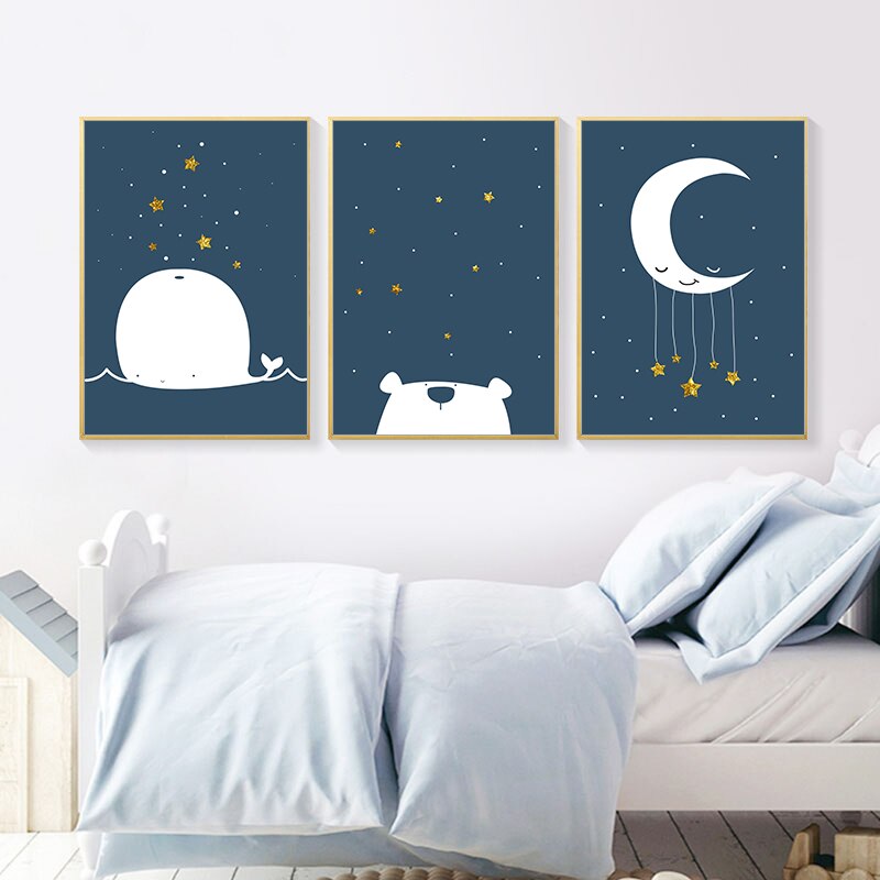 Whale And Moon Nursery Canvas Posters