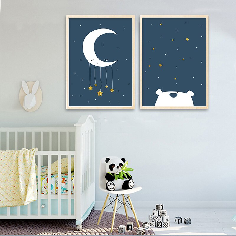 Whale And Moon Nursery Canvas Posters