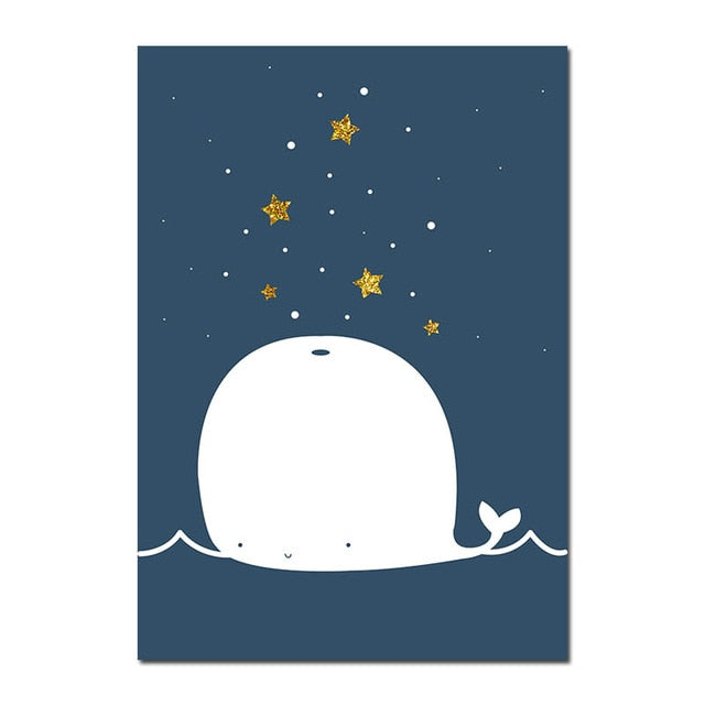 Whale And Moon Nursery Canvas Posters