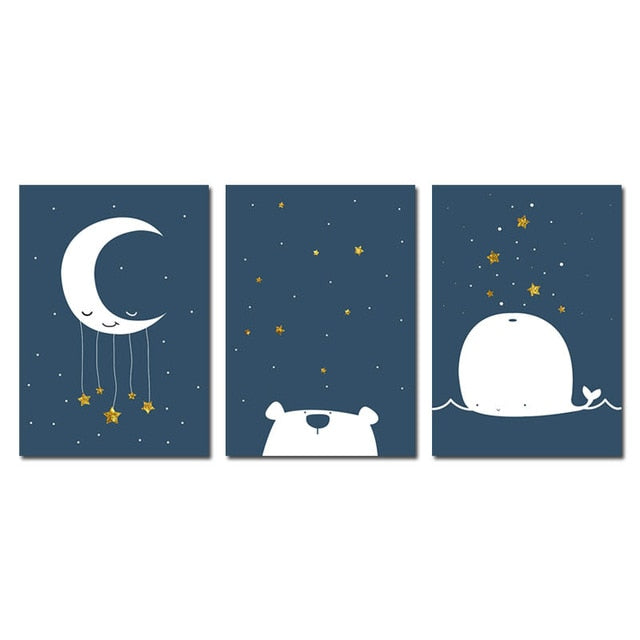 Whale And Moon Nursery Canvas Posters