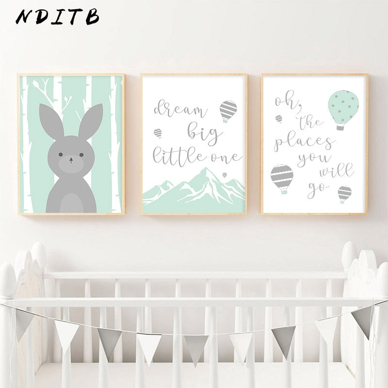 Dream Big Rabbit Nursery Canvas Posters