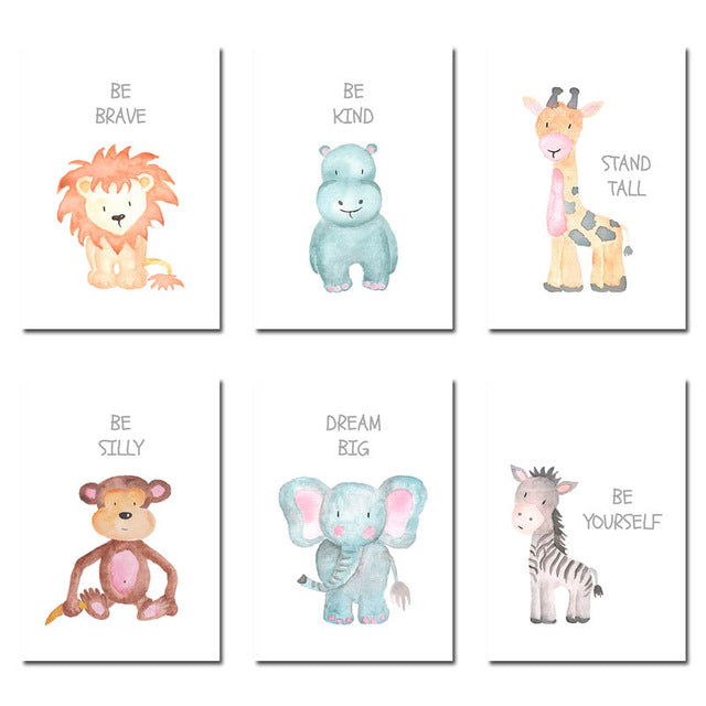 Watercolor Animals Nursery Canvas Posters