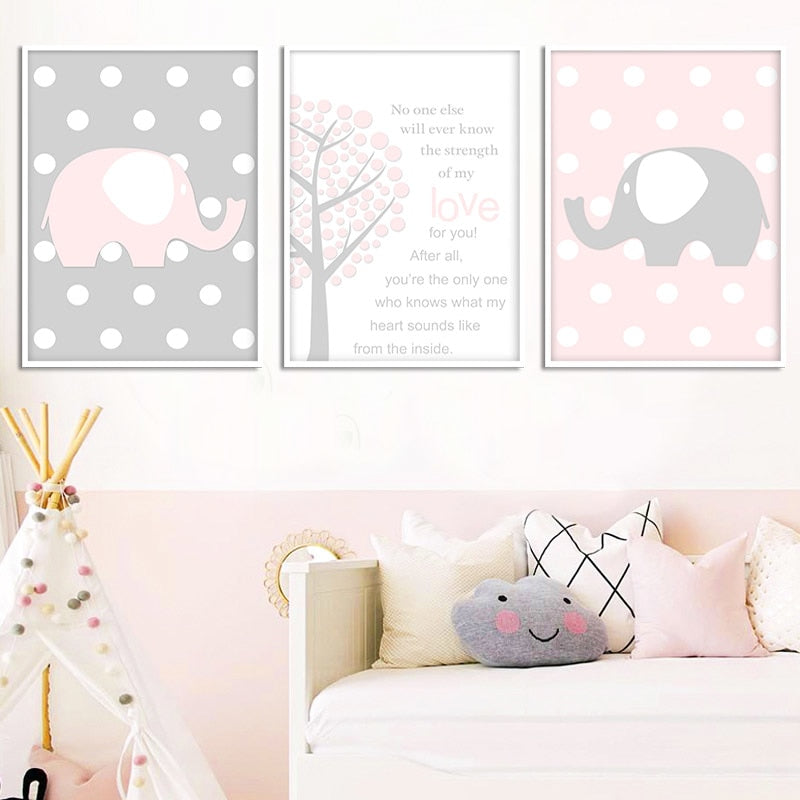 Elephant Love Nursery Canvas Posters