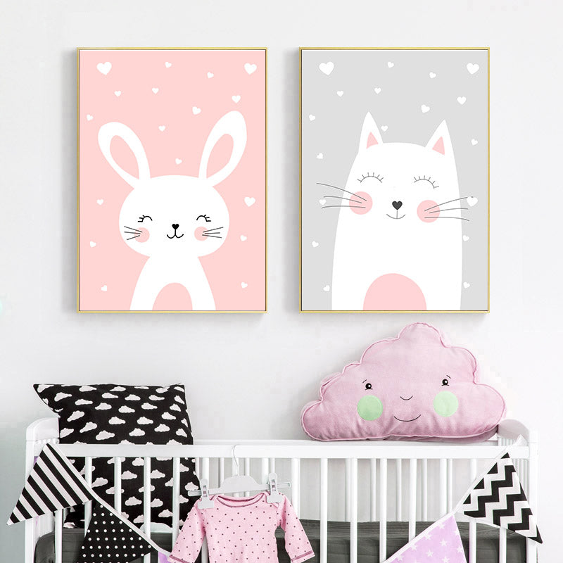 Cartoon Rabbits Nursery Canvas Posters