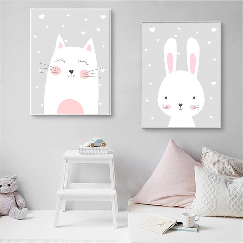 Cartoon Rabbits Nursery Canvas Posters