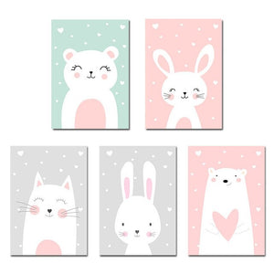 Cartoon Rabbits Nursery Canvas Posters