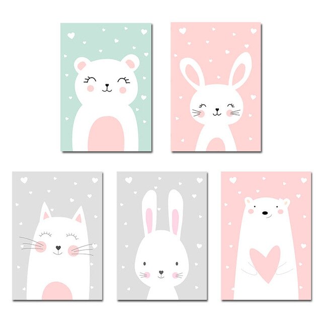 Cartoon Rabbits Nursery Canvas Posters