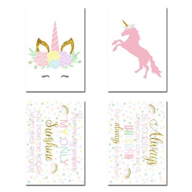 Pink Unicorn Nursery Canvas Posters