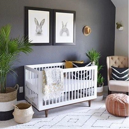 Nursery decor, little baby, cot and furniture